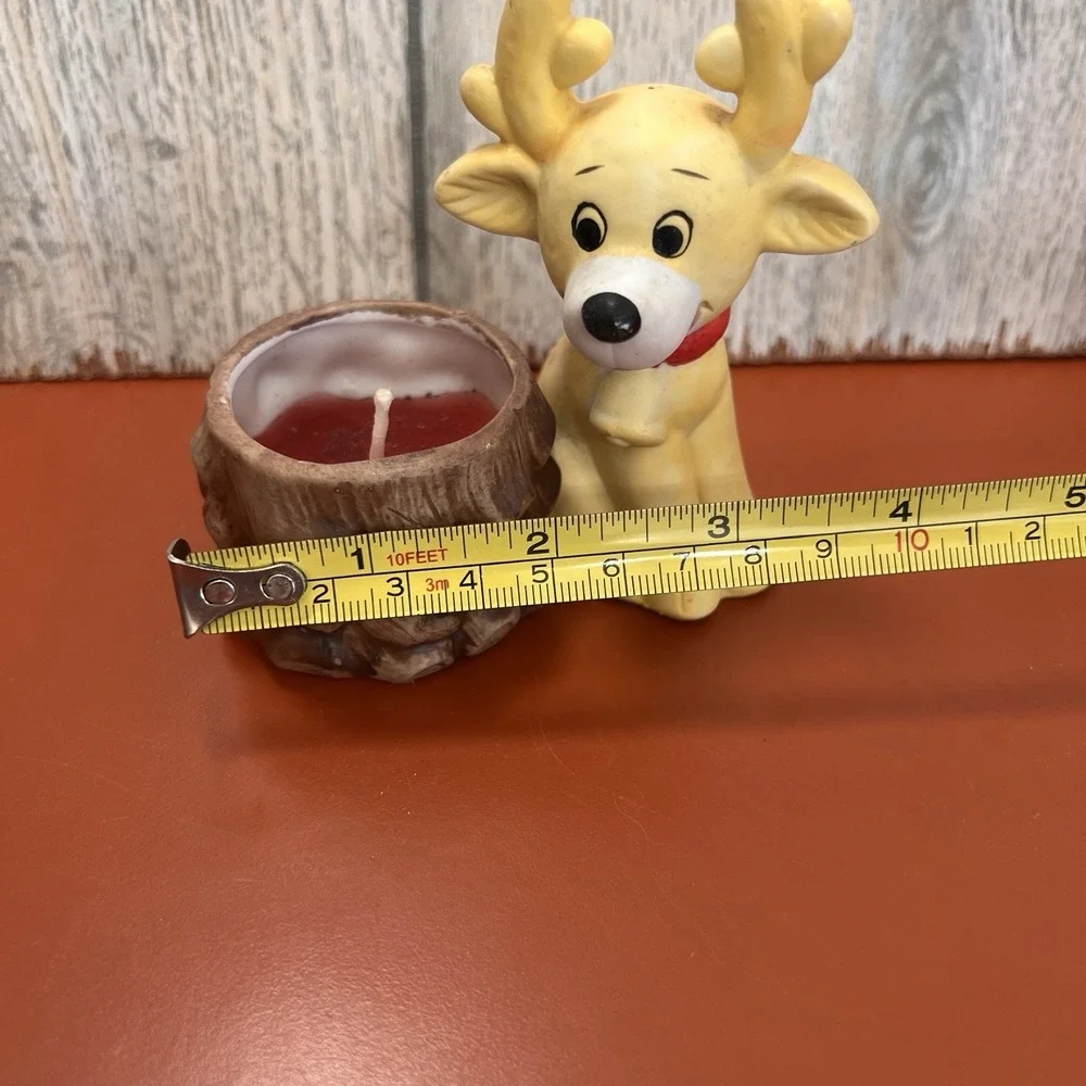 Reindeer Ceramic Candle Holder‎ With Red Accent Christmas Holiday Decor Vintage